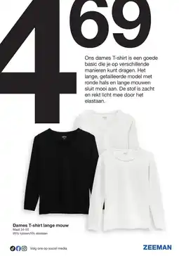 Zeeman Dames T-shirt lange mouw aanbieding