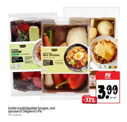 Jumbo Jumbo maaltijdpakket lasagne, nasi speciaal of Shepherd's Pie aanbieding