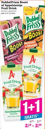 Coop Dubbelfrisss boost of appelsientje fruit drink aanbieding