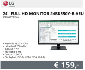 Informatique LG 24" FULL HD MONITOR 24BK550Y-B.AEU (24BK550Y-B.AEU) aanbieding