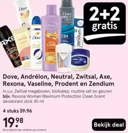 Etos Dove, Andrélon, Neutral, Zwitsal, Axe, Rexona, Vaseline, Prodent en Zendium aanbieding