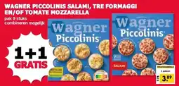 MCD Supermarkt WAGNER PICCOLINIS SALAMI, TRE FORMAGGI EN/OF TOMATE MOZZARELLA aanbieding