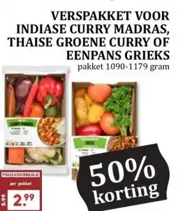MCD Supermarkt VERSPAKKET VOOR INDIASE CURRY MADRAS, THAISE GROENE CURRY OF EENPANS GRIEKS aanbieding