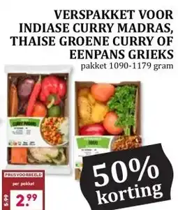 MCD Supermarkt VERSPAKKET VOOR INDIASE CURRY MADRAS, THAISE GROENE CURRY OF EENPANS GRIEKS aanbieding