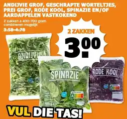 Coop ANDIJVIE GROF, GESCHRAPTE WORTELTJES, PREI GROF, RODE KOOL, SPINAZIE EN/OF AARDAPPELEN VASTKOKEND aanbieding