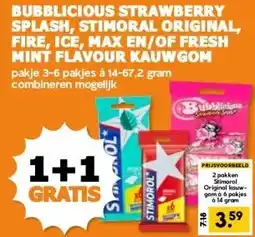 Coop BUBBLICIOUS STRAWBERRY SPLASH, STIMORAL ORIGINAL, FIRE, ICE, MAX EN/OF FRESH MINT FLAVOUR KAUWGOM aanbieding