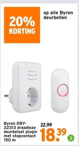 GAMMA Byron DBY- 22313 draadloze deurbelset plugin met stopcontact aanbieding