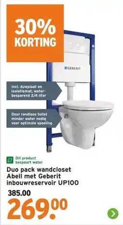 GAMMA Duo pack wandcloset Abell met Geberit inbouwreservoir UP100 aanbieding