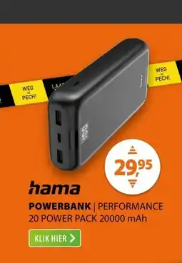 Expert Hama Performance 20 Power Pack 20.000 mAh Antraciet aanbieding