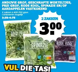 Boon`s Markt ANDIJVIE GROF, GESCHRAPTE WORTELTJES, PREI GROF, RODE KOOL, SPINAZIE EN/OF AARDAPPELEN VASTKOKEND aanbieding