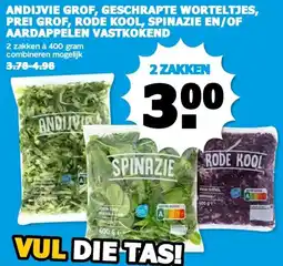 Boon`s Markt ANDIJVIE GROF, GESCHRAPTE WORTELTJES, PREI GROF, RODE KOOL, SPINAZIE EN/OF AARDAPPELEN VASTKOKEND aanbieding