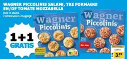 Boon`s Markt WAGNER PICCOLINIS SALAMI, TRE FORMAGGI EN/OF TOMATE MOZZARELLA aanbieding