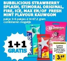 Boon`s Markt BUBBLICIOUS STRAWBERRY SPLASH, STIMORAL ORIGINAL, FIRE, ICE, MAX EN/OF FRESH MINT FLAVOUR KAUWGOM aanbieding