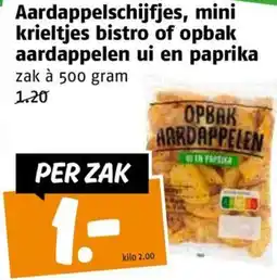 Poiesz Aardappelschijfjes, mini krieltjes bistro of opbak aardappelen ui en paprika aanbieding