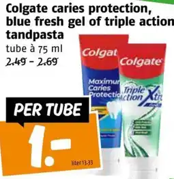 Poiesz Colgate caries protection, blue fresh gel of triple action tandpasta aanbieding