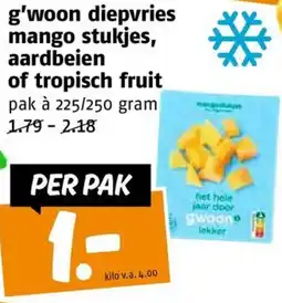 Poiesz G'woon diepvries mango stukjes, aardbeien of tropisch fruit aanbieding