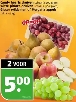 Poiesz Candy hearts druiven, witte pitloze druiven, Gieser wildeman of Morgana appels aanbieding