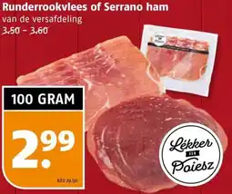 Poiesz Runderrookvlees of Serrano ham aanbieding
