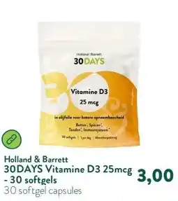 Holland & Barrett 30DAYS Vitamine D3 25mcg - 30 softgels aanbieding