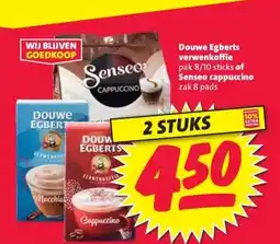 Nettorama Douwe Egberts verwenkoffie pak 8/10 sticks of Senseo cappuccino zak 8 pads aanbieding