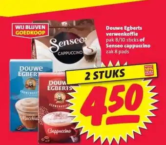 Douwe Egberts verwenkoffie pak 8/10 sticks of Senseo cappuccino zak 8 pads