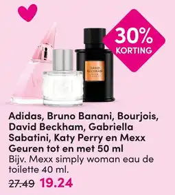 DA Adidas bruno banani bourjois david beckham gabriella sabatini katy perry en mexx geuren tot en met aanbieding