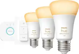 Coolblue Philips Hue White Ambiance Starter Pack E27 met 3 lampen, dimmer + Bridge aanbieding