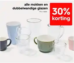 HEMA Alle mokken en dubbelwandige glazen aanbieding