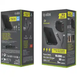 MediaMarkt Sbs Mobile 3-in-1 Charging Kit : 30w Slim Charger 3m Usb-c Cable 10.000 Mah Powerbank Bundle aanbieding