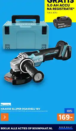 BOUWMAAT Makita Haakse slijper DGA508ZJ 18V aanbieding