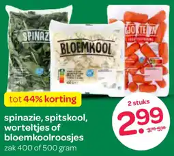 Spar Spinazie, spitskool, worteltjes of bloemkoolroosjes aanbieding