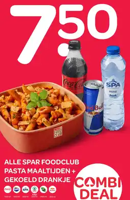 Spar Alle spar foodclub pasta maaltijden + gekoeld drankje aanbieding