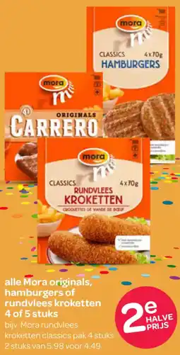 Spar Alle Mora originals, hamburgers of rundvlees kroketten aanbieding