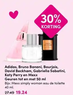 Drogisterij Visser Adidas, Bruno Banani, Bourjois, David Beckham, Gabriella Sabatini, Katy Perry en Mexx aanbieding