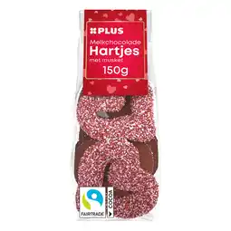 PLUS Feestelijk PLUS Melkchocolade muskethartjes rood roze aanbieding