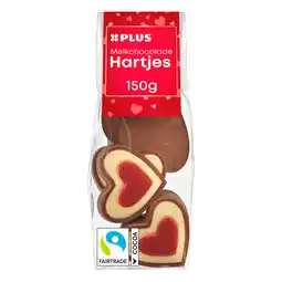 PLUS Feestelijk PLUS Melkchocolade hartjes rood aanbieding