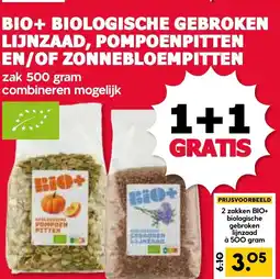 De Boerenschuur Bio+ Biologische Gebroken Lijnzaad, Pompoenpitten En/Of Zonnebloempitten aanbieding