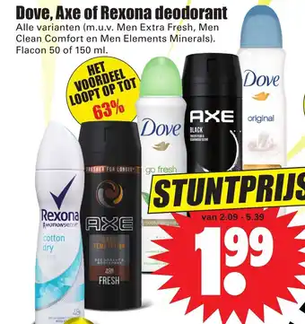 Dirk Dove, axe of rexona deodorant 50ml aanbieding