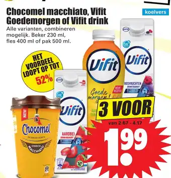 Dirk Chocomel macchiato, vifit goedemorgen of vifit drink 230ml aanbieding