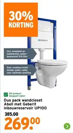 GAMMA Duo pack wandcloset Abell met Geberit inbouwreservoir UP100 aanbieding