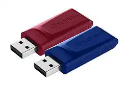 Amazon Verbatim Slider USB-station - 32 GB multipack, USB 2.0-interface, multipack 2 stuks - rood/blauw aanbieding