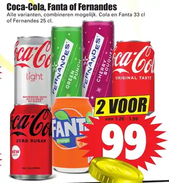 Dirk Coca-cola, fanta of fernandes 33cl 2 voor aanbieding