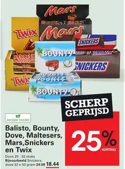 Sligro Balisto, Bounty, Dove, Maltesers, Mars,Snickers en Twix aanbieding