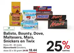 Sligro Balisto, Bounty, Dove, Maltesers, Mars, Snickers en Twix aanbieding
