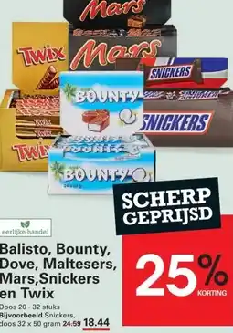 Sligro Balisto, Bounty, Dove, Maltesers, Mars,Snickers en Twix aanbieding
