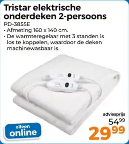 Trekpleister Tristar elektrische onderdeken 2-persoons PD-3855E aanbieding