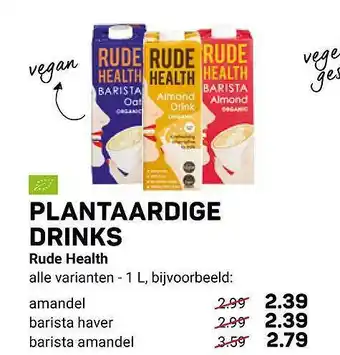 Ekoplaza Plantaardige Drinks Rude Health aanbieding