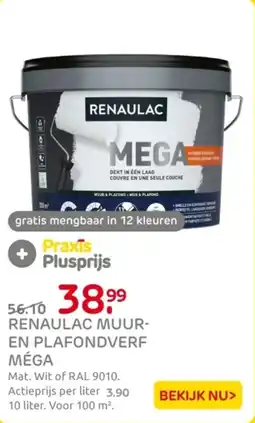 Praxis Renaulac muur en plafondverf méga aanbieding