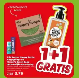 PLUS Alle Smyle, Happy Earth, Happysoaps en Marcel's Green Soap persoonlijke verzorging aanbieding