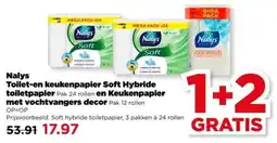 PLUS Nalys Toileten keukenpapier Soft Hybride toiletpapier en Keukenpapier met vochtvangers decor aanbieding